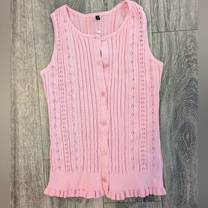 Elegant Pink Button-Up Sleeveless Sweater